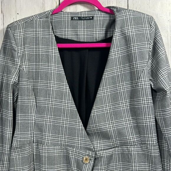 ZARA Plaid Blazer Dress Bloggers Favorite Preppy Chic Mini Dress Academia Office - Picture 4 of 14